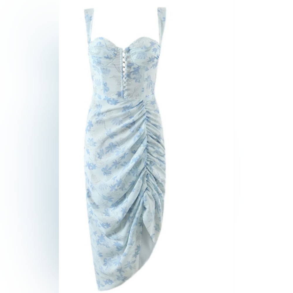 Floral Printed Buttoned Front Cinched Midi Dress